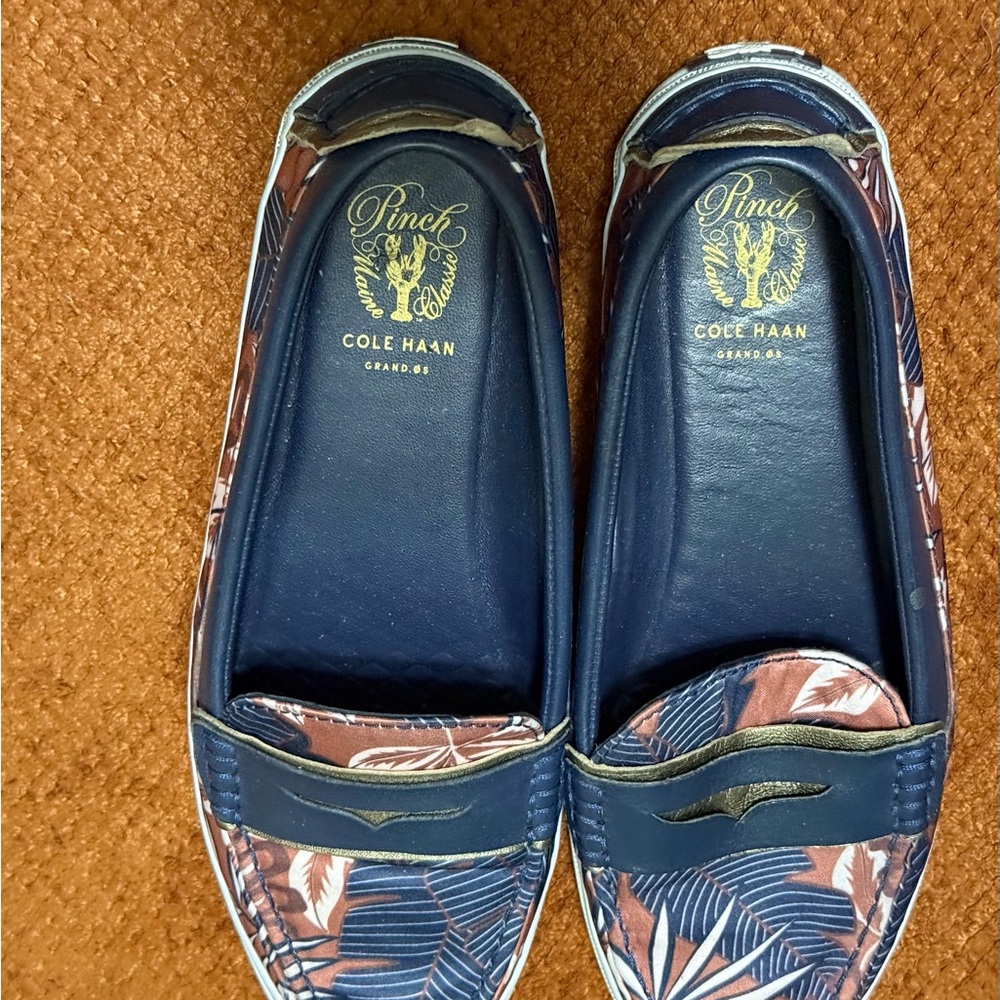 Cole Haan Women's Navy and Coral Leaf Loafers